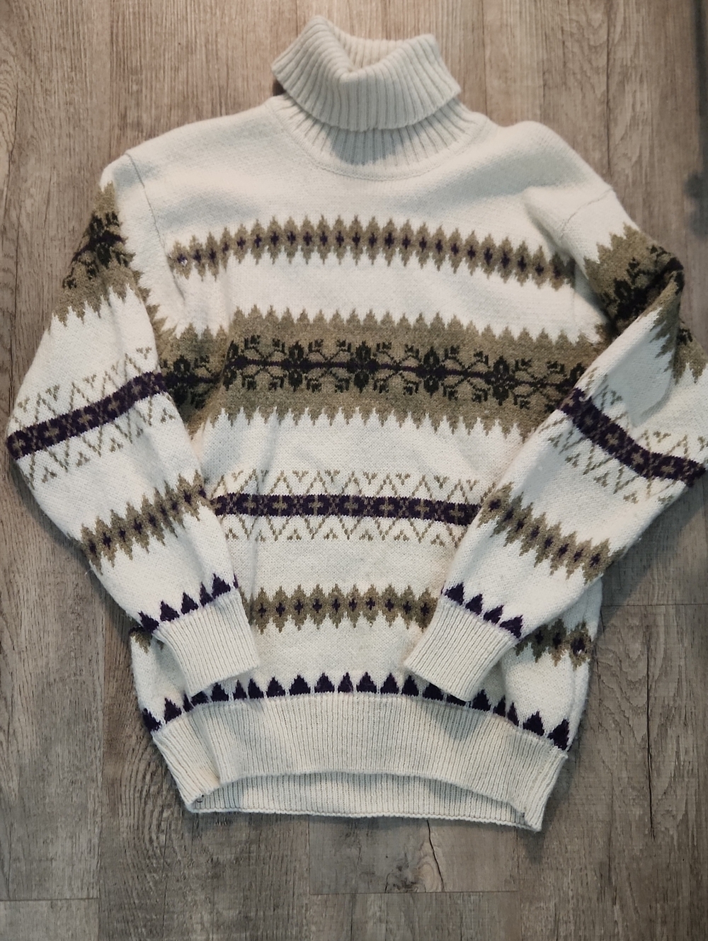 Cream Turtleneck Fair Isle Knit Sweater